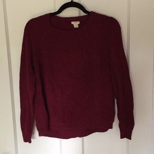 Maroon j crew sweater with black elbow patches